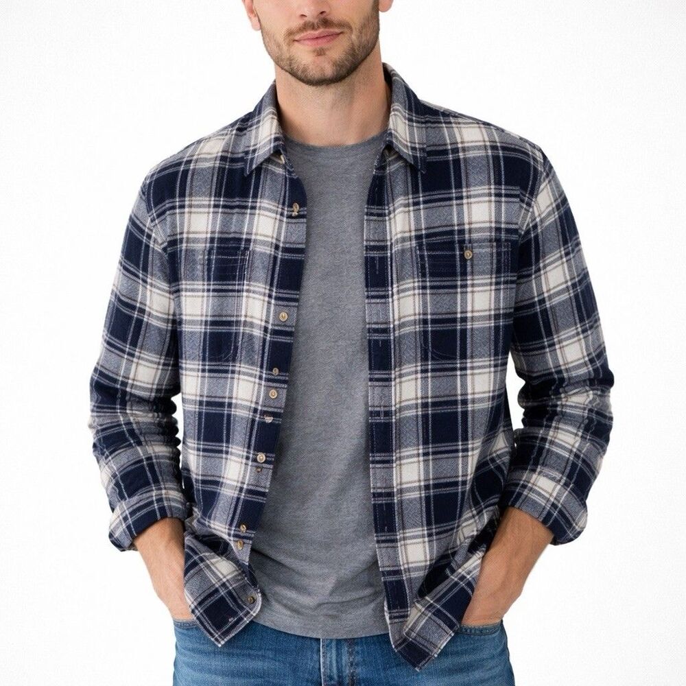 AMERICAN EAGLE - Blue White Plaid Flannel Shirt, Mens classic Fit MEDIUM